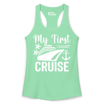 My First Cruise Shirt - Nautical Tee for First Time Cruisers (Ladies Tank) in Solid Mint - My First Cruise Shirt - Nautical Ship Anchor Starfish Waves Design
