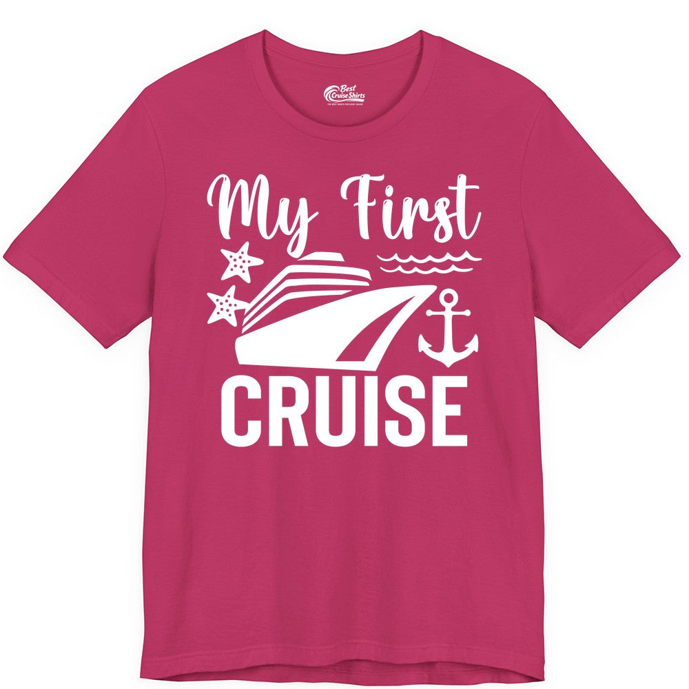 My First Cruise Shirt - Nautical Tee for First Time Cruisers (Premium Tee) in Berry - My First Cruise Shirt - Nautical Ship Anchor Starfish Waves Design