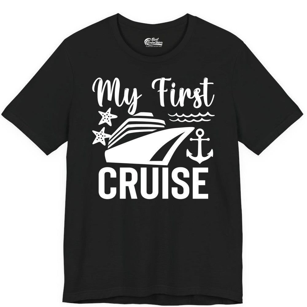 My First Cruise Shirt - Nautical Tee for First Time Cruisers (Premium Tee) in Black - My First Cruise Shirt - Nautical Ship Anchor Starfish Waves Design