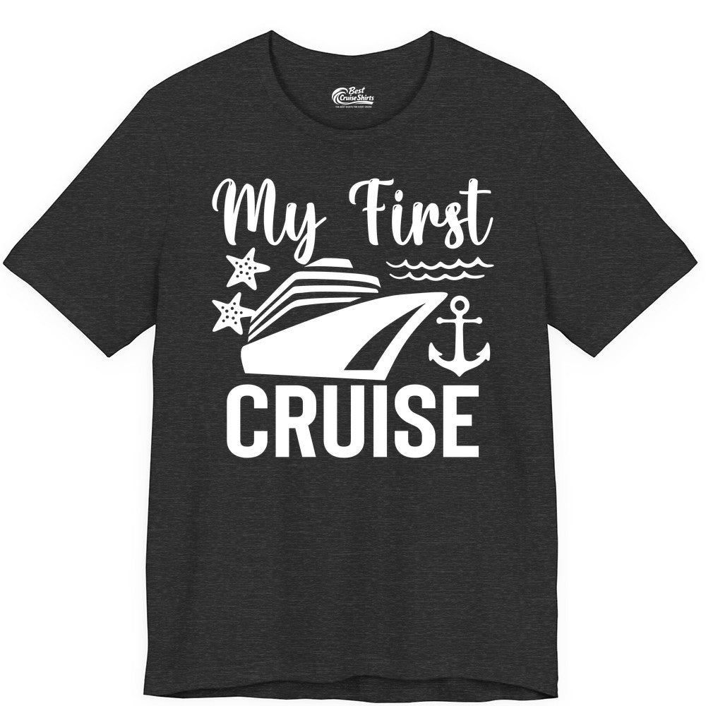 My First Cruise Shirt - Nautical Tee for First Time Cruisers (Premium Tee) in Dark Grey Heather - My First Cruise Shirt - Nautical Ship Anchor Starfish Waves Design