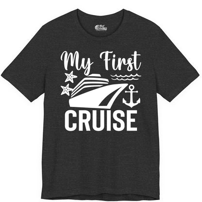 My First Cruise Shirt - Nautical Tee for First Time Cruisers (Premium Tee) in Dark Grey Heather - My First Cruise Shirt - Nautical Ship Anchor Starfish Waves Design