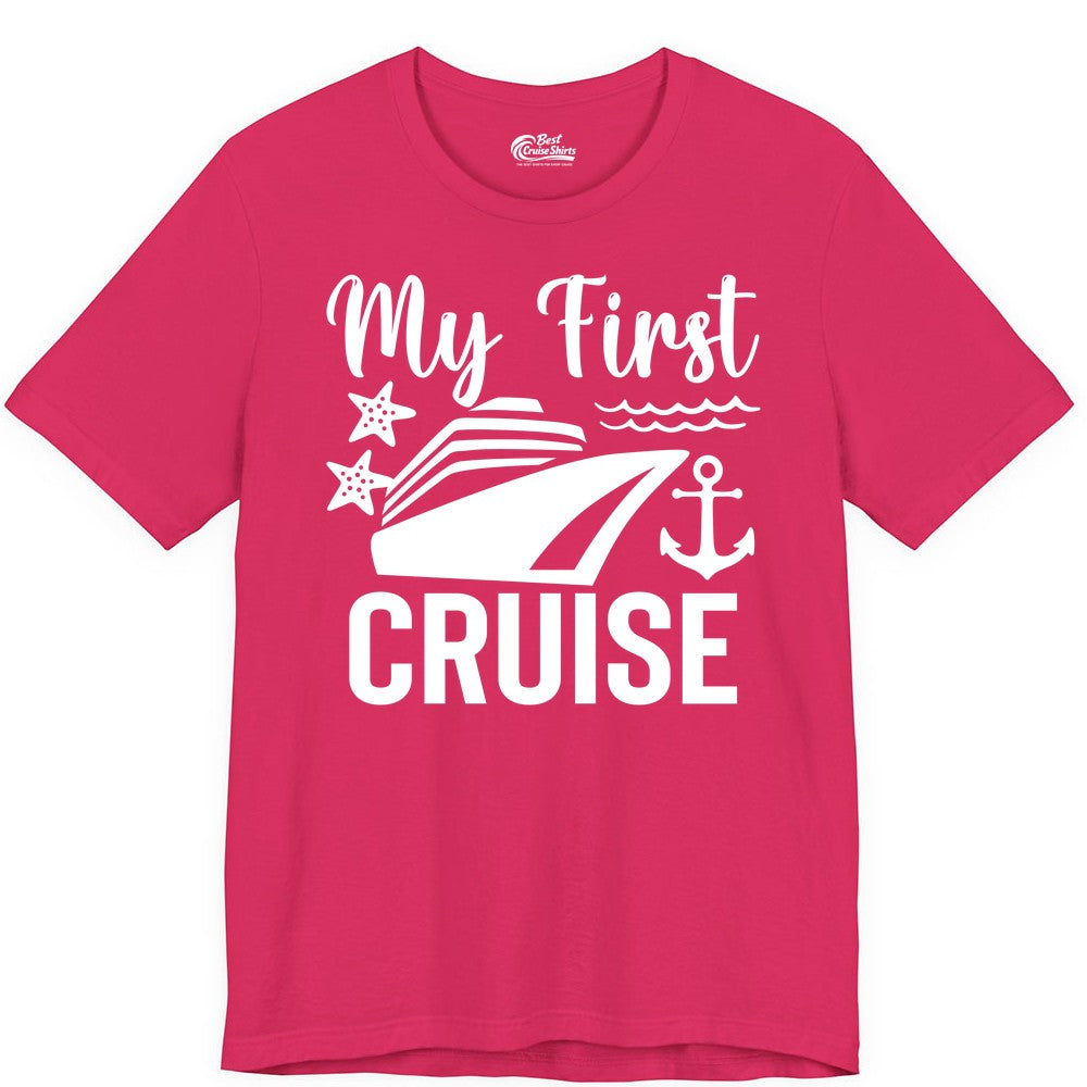 My First Cruise Shirt - Nautical Tee for First Time Cruisers (Premium Tee) in Fuchsia - My First Cruise Shirt - Nautical Ship Anchor Starfish Waves Design