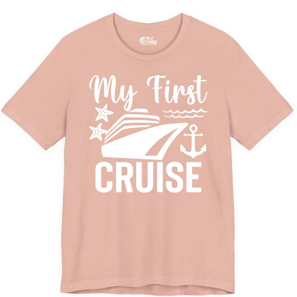 My First Cruise Shirt - Nautical Tee for First Time Cruisers (Premium Tee) in Peach - My First Cruise Shirt - Nautical Ship Anchor Starfish Waves Design