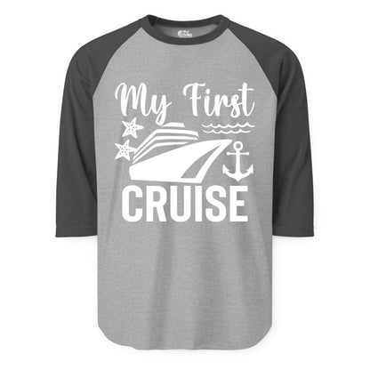 My First Cruise Shirt - Nautical Tee for First Time Cruisers (Raglan) in Heather GreyHeather Charcoal - My First Cruise Shirt - Nautical Ship Anchor Starfish Waves Design