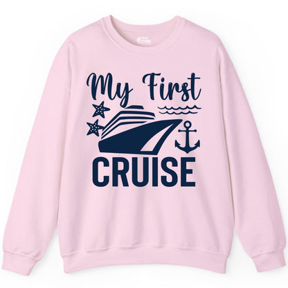 My First Cruise Shirt - Nautical Tee for First Time Cruisers (Sweatshirt) in Light Pink - My First Cruise Shirt - Nautical Ship Anchor Starfish Waves Design