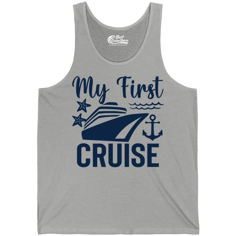 My First Cruise Shirt - Nautical Tee for First Time Cruisers (Tank Top) in Athletic Heather - My First Cruise Shirt - Nautical Ship Anchor Starfish Waves Design