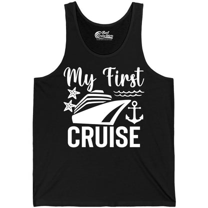 My First Cruise Shirt - Nautical Tee for First Time Cruisers (Tank Top) in Black - My First Cruise Shirt - Nautical Ship Anchor Starfish Waves Design