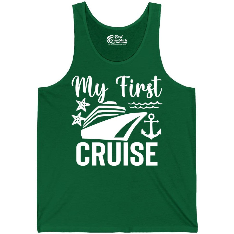 My First Cruise Shirt - Nautical Tee for First Time Cruisers (Tank Top) in Kelly - My First Cruise Shirt - Nautical Ship Anchor Starfish Waves Design