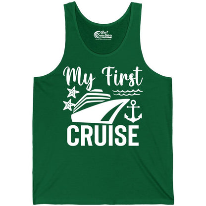 My First Cruise Shirt - Nautical Tee for First Time Cruisers (Tank Top) in Kelly - My First Cruise Shirt - Nautical Ship Anchor Starfish Waves Design