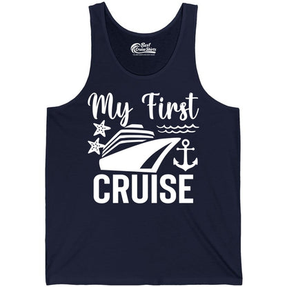 My First Cruise Shirt - Nautical Tee for First Time Cruisers (Tank Top) in Navy - My First Cruise Shirt - Nautical Ship Anchor Starfish Waves Design
