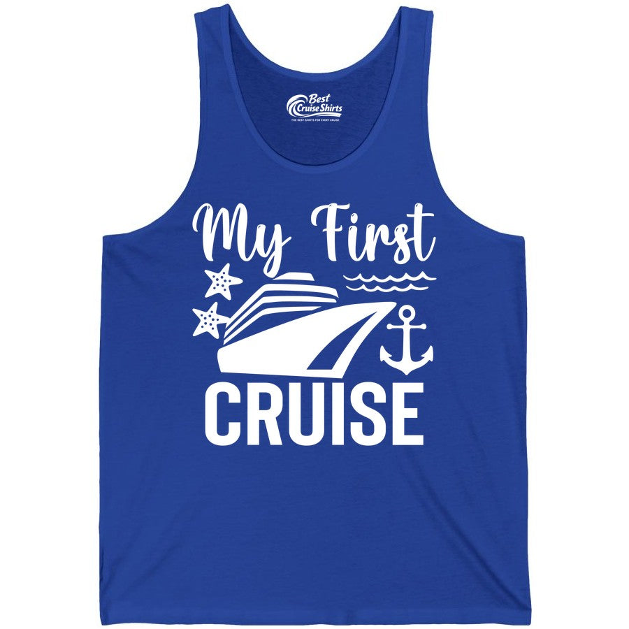 My First Cruise Shirt - Nautical Tee for First Time Cruisers (Tank Top) in True Royal - My First Cruise Shirt - Nautical Ship Anchor Starfish Waves Design