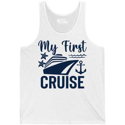 My First Cruise Shirt - Nautical Tee for First Time Cruisers (Tank Top) in White - My First Cruise Shirt - Nautical Ship Anchor Starfish Waves Design