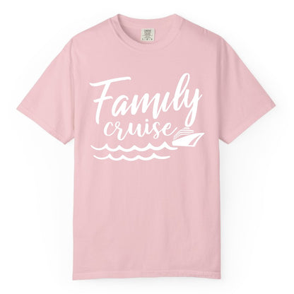 Family Cruise Shirt - Nautical Cruise Vacation Shirt for Families (Comfort Color) in Blossom - Family Cruise Shirt - Nautical Script Font With Waves And Ship Graphic