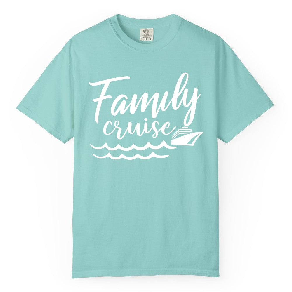 Family Cruise Shirt - Nautical Cruise Vacation Shirt for Families (Comfort Color) in Chalky Mint - Family Cruise Shirt - Nautical Script Font With Waves And Ship Graphic