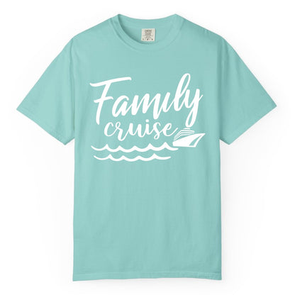 Family Cruise Shirt - Nautical Cruise Vacation Shirt for Families (Comfort Color) in Chalky Mint - Family Cruise Shirt - Nautical Script Font With Waves And Ship Graphic