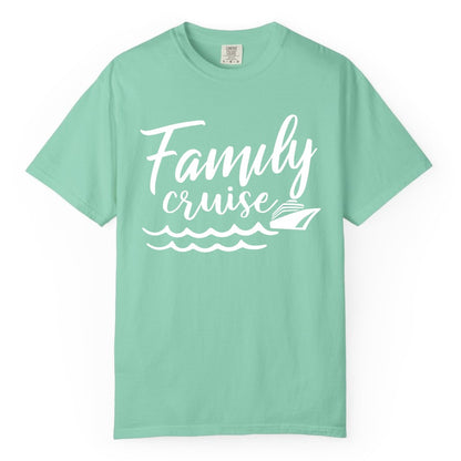 Family Cruise Shirt - Nautical Cruise Vacation Shirt for Families (Comfort Color) in Island Reef - Family Cruise Shirt - Nautical Script Font With Waves And Ship Graphic