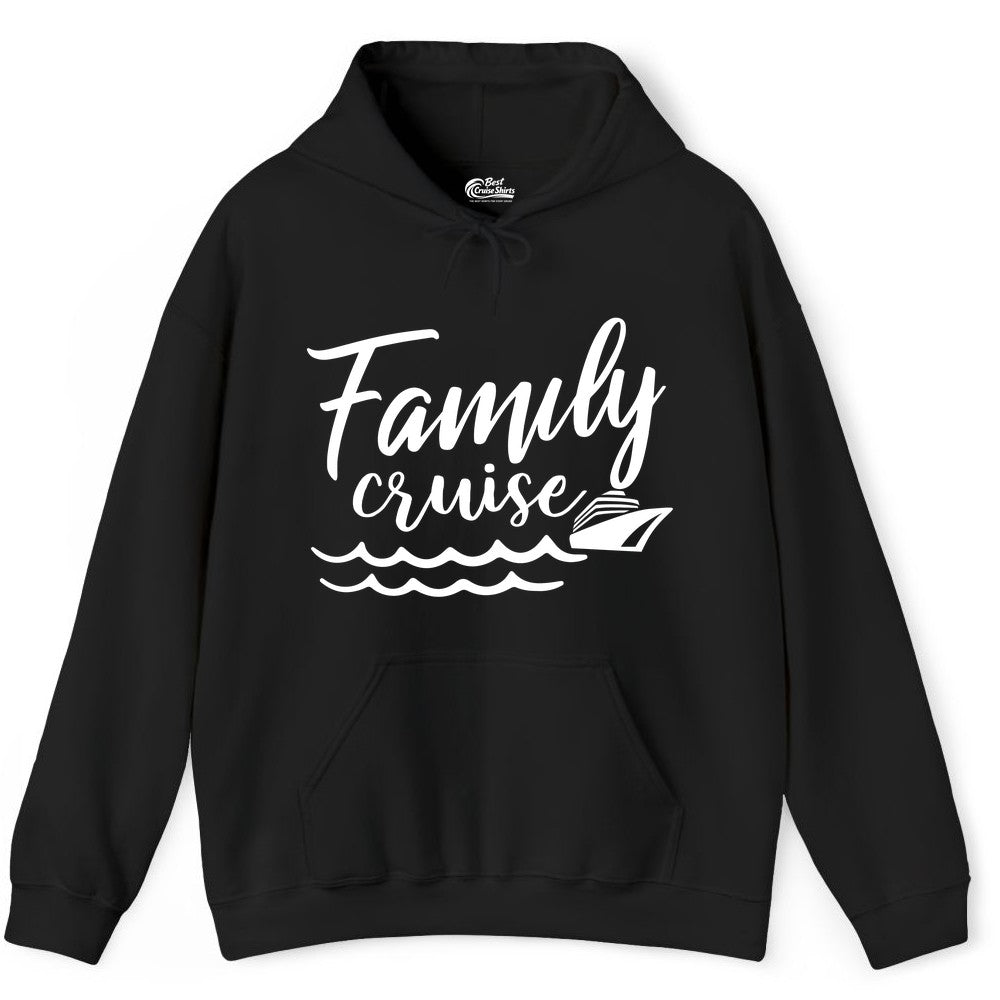 Family Cruise Shirt - Nautical Cruise Vacation Shirt for Families (Hoodie) in Black - Family Cruise Shirt - Nautical Script Font With Waves And Ship Graphic