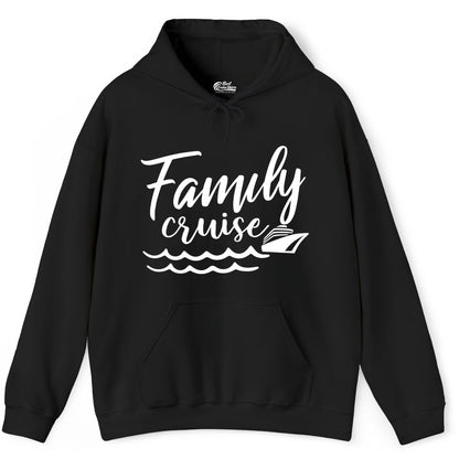 Family Cruise Shirt - Nautical Cruise Vacation Shirt for Families (Hoodie) in Black - Family Cruise Shirt - Nautical Script Font With Waves And Ship Graphic