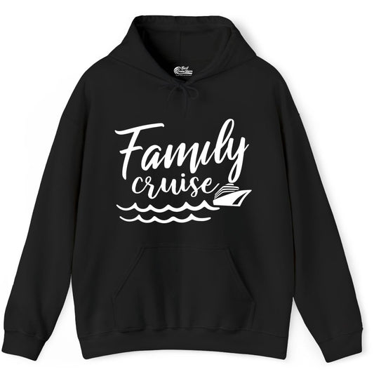 Family Cruise Shirt - Nautical Cruise Vacation Shirt for Families (Hoodie) in Black - Family Cruise Shirt - Nautical Script Font With Waves And Ship Graphic