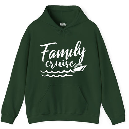 Family Cruise Shirt - Nautical Cruise Vacation Shirt for Families (Hoodie) in Forest Green - Family Cruise Shirt - Nautical Script Font With Waves And Ship Graphic