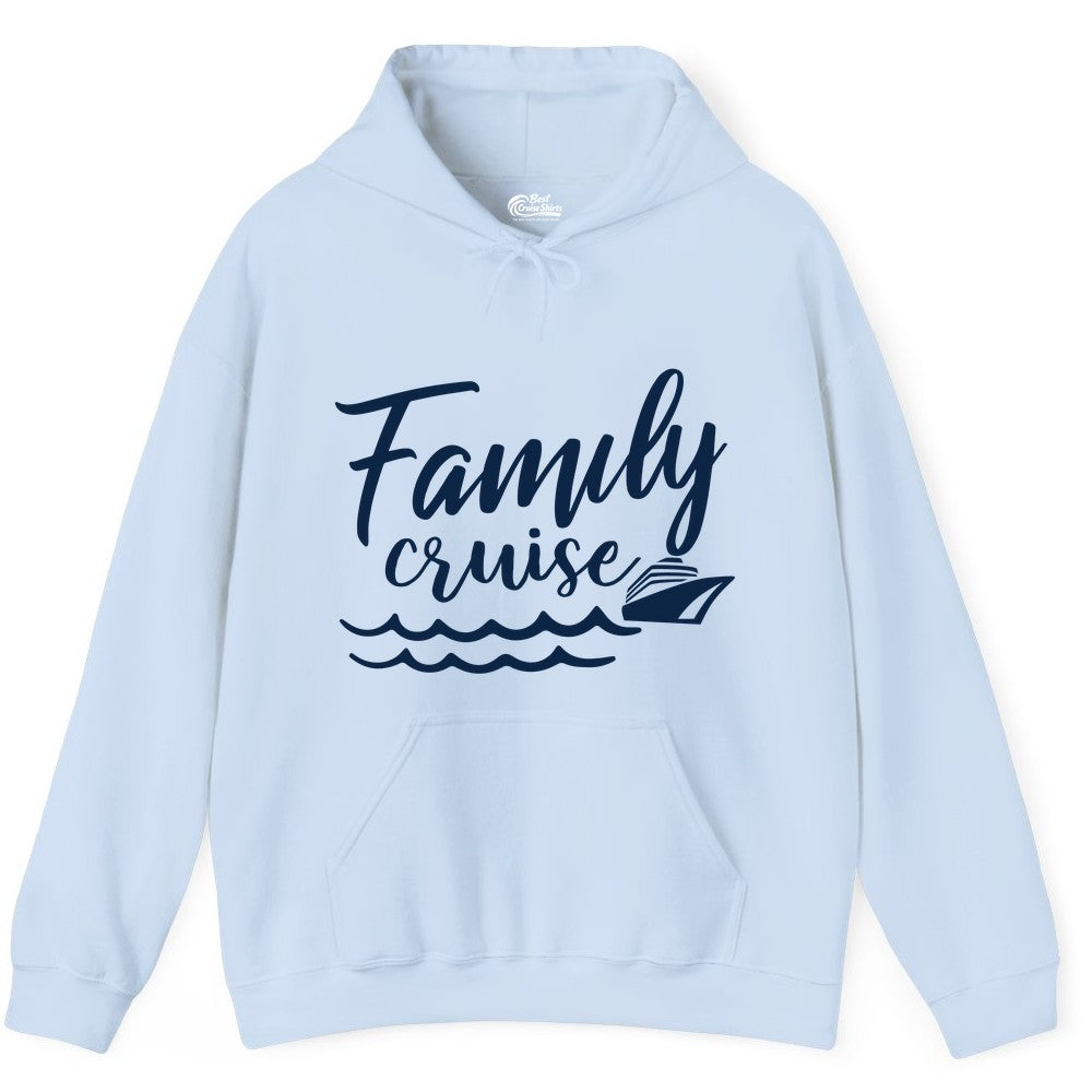 Family Cruise Shirt - Nautical Cruise Vacation Shirt for Families (Hoodie) in Light Blue - Family Cruise Shirt - Nautical Script Font With Waves And Ship Graphic