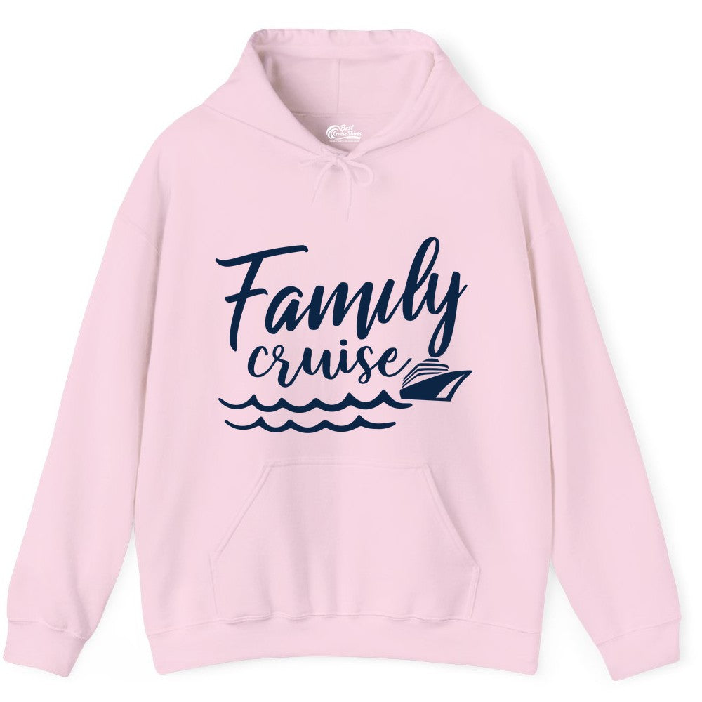 Family Cruise Shirt - Nautical Cruise Vacation Shirt for Families (Hoodie) in Light Pink - Family Cruise Shirt - Nautical Script Font With Waves And Ship Graphic