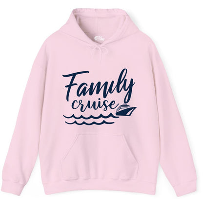 Family Cruise Shirt - Nautical Cruise Vacation Shirt for Families (Hoodie) in Light Pink - Family Cruise Shirt - Nautical Script Font With Waves And Ship Graphic