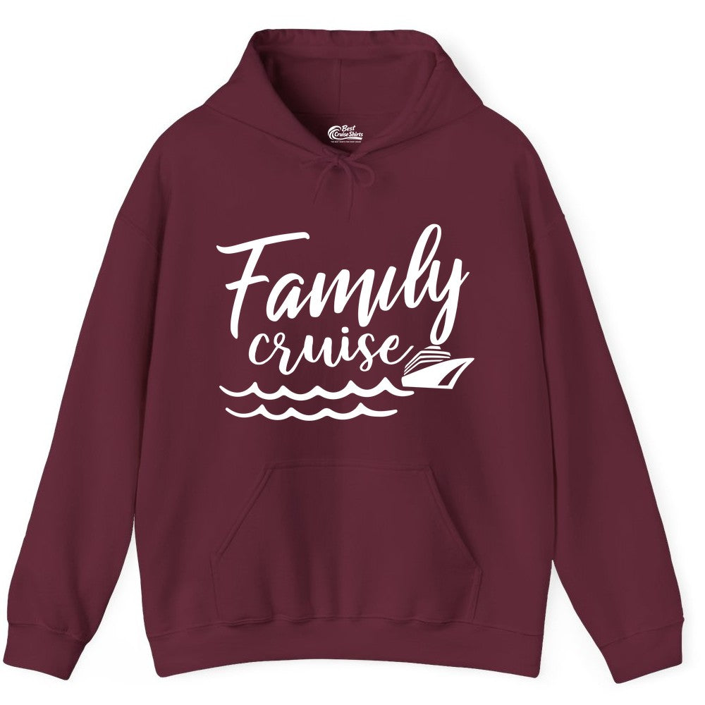 Family Cruise Shirt - Nautical Cruise Vacation Shirt for Families (Hoodie) in Maroon - Family Cruise Shirt - Nautical Script Font With Waves And Ship Graphic