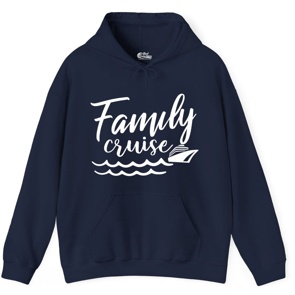 Family Cruise Shirt - Nautical Cruise Vacation Shirt for Families (Hoodie) in Navy - Family Cruise Shirt - Nautical Script Font With Waves And Ship Graphic