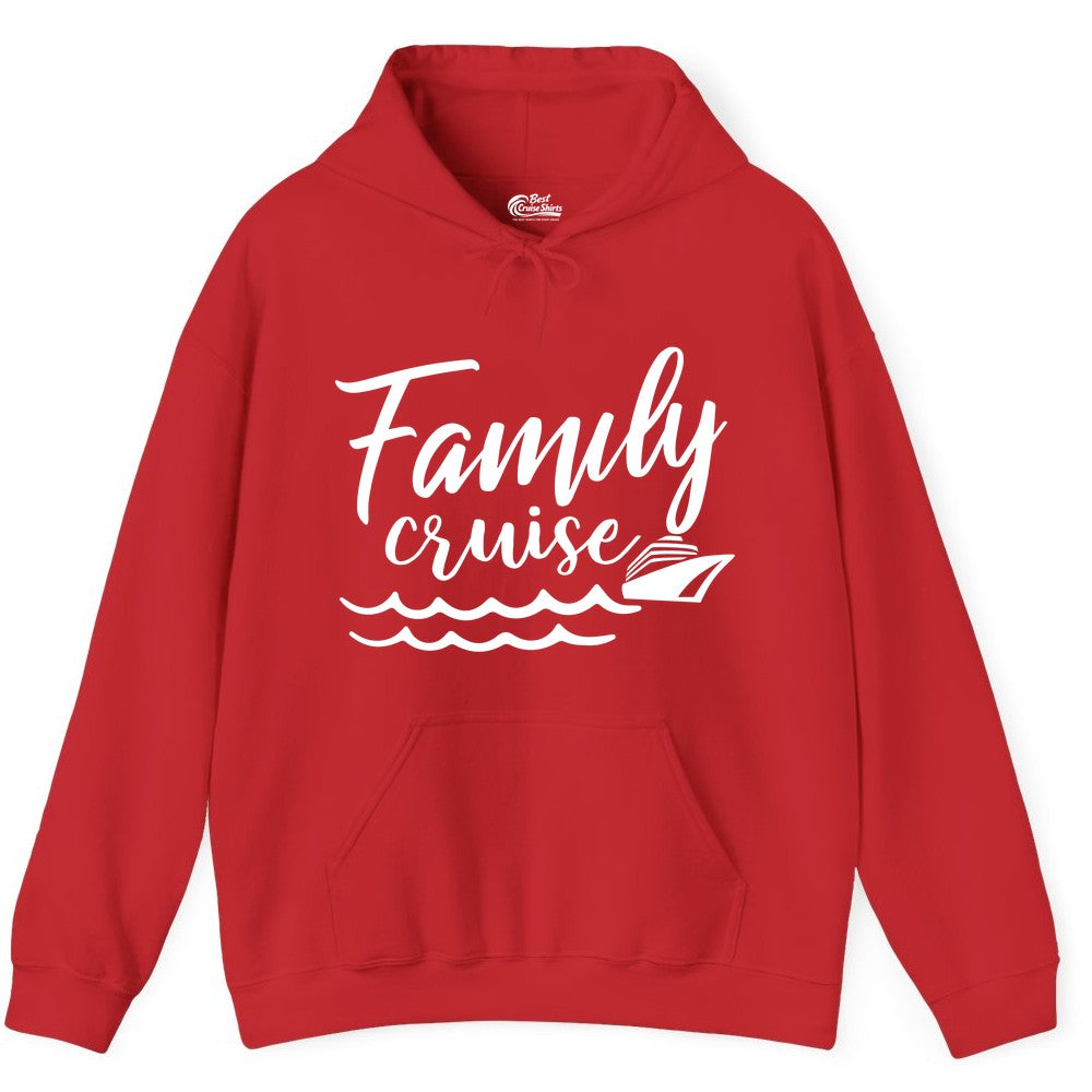 Family Cruise Shirt - Nautical Cruise Vacation Shirt for Families (Hoodie) in Red - Family Cruise Shirt - Nautical Script Font With Waves And Ship Graphic