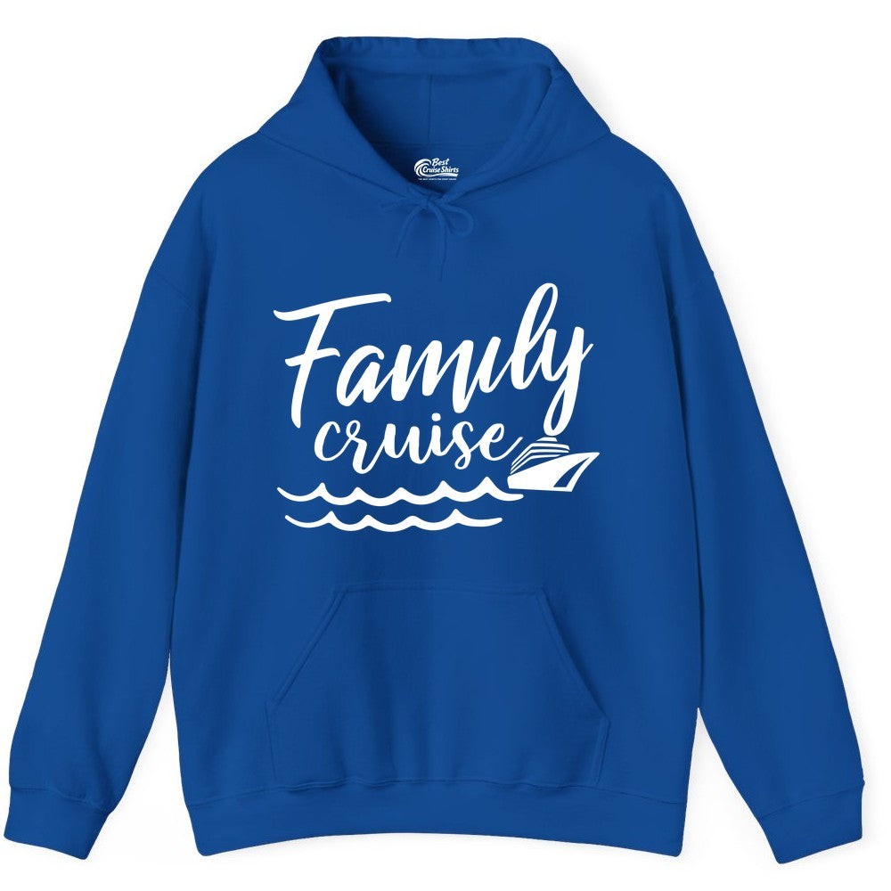 Family Cruise Shirt - Nautical Cruise Vacation Shirt for Families (Hoodie) in Royal - Family Cruise Shirt - Nautical Script Font With Waves And Ship Graphic