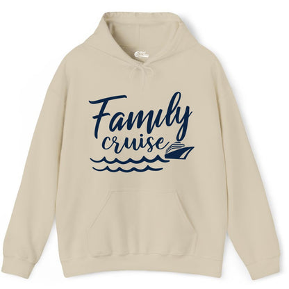 Family Cruise Shirt - Nautical Cruise Vacation Shirt for Families (Hoodie) in Sand - Family Cruise Shirt - Nautical Script Font With Waves And Ship Graphic