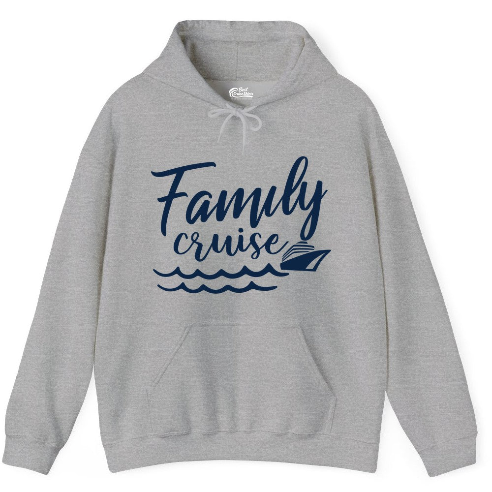 Family Cruise Shirt - Nautical Cruise Vacation Shirt for Families (Hoodie) in Sport Grey - Family Cruise Shirt - Nautical Script Font With Waves And Ship Graphic