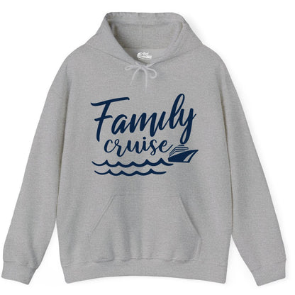 Family Cruise Shirt - Nautical Cruise Vacation Shirt for Families (Hoodie) in Sport Grey - Family Cruise Shirt - Nautical Script Font With Waves And Ship Graphic