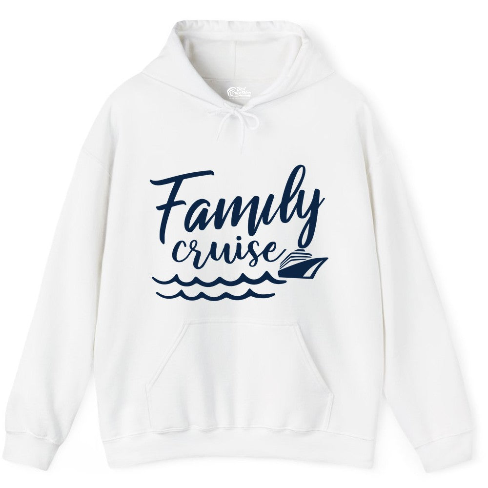 Family Cruise Shirt - Nautical Cruise Vacation Shirt for Families (Hoodie) in White - Family Cruise Shirt - Nautical Script Font With Waves And Ship Graphic
