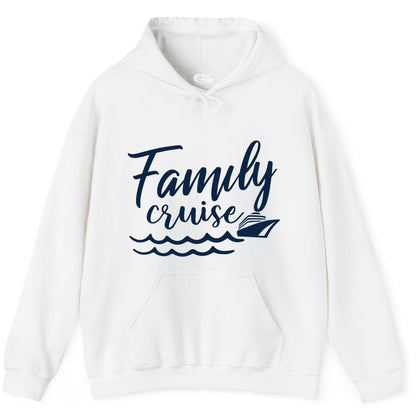 Family Cruise Shirt - Nautical Cruise Vacation Shirt for Families (Hoodie) in White - Family Cruise Shirt - Nautical Script Font With Waves And Ship Graphic