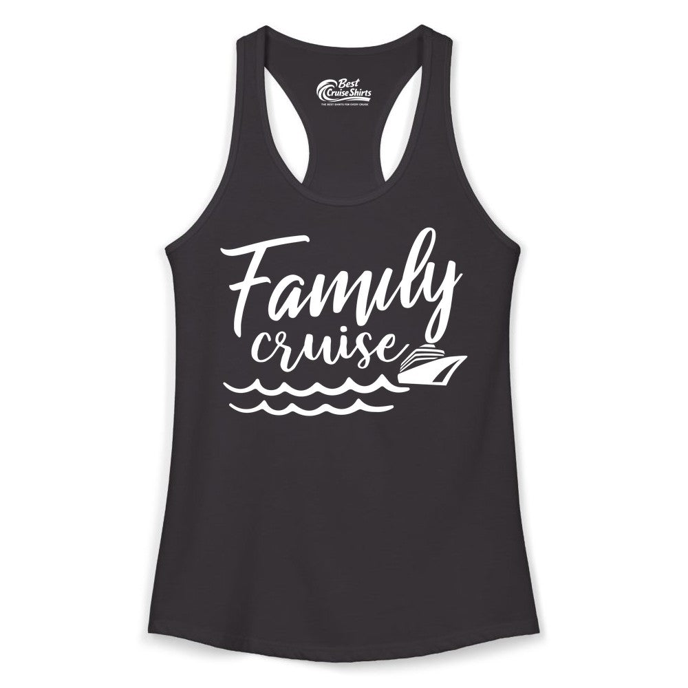 Family Cruise Shirt - Nautical Cruise Vacation Shirt for Families (Ladies Tank) in Black - Family Cruise Shirt - Nautical Script Font With Waves And Ship Graphic