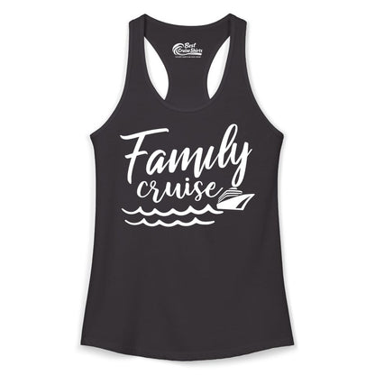 Family Cruise Shirt - Nautical Cruise Vacation Shirt for Families (Ladies Tank) in Black - Family Cruise Shirt - Nautical Script Font With Waves And Ship Graphic