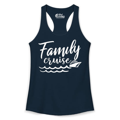 Family Cruise Shirt - Nautical Cruise Vacation Shirt for Families (Ladies Tank) in Solid Midnight Navy - Family Cruise Shirt - Nautical Script Font With Waves And Ship Graphic