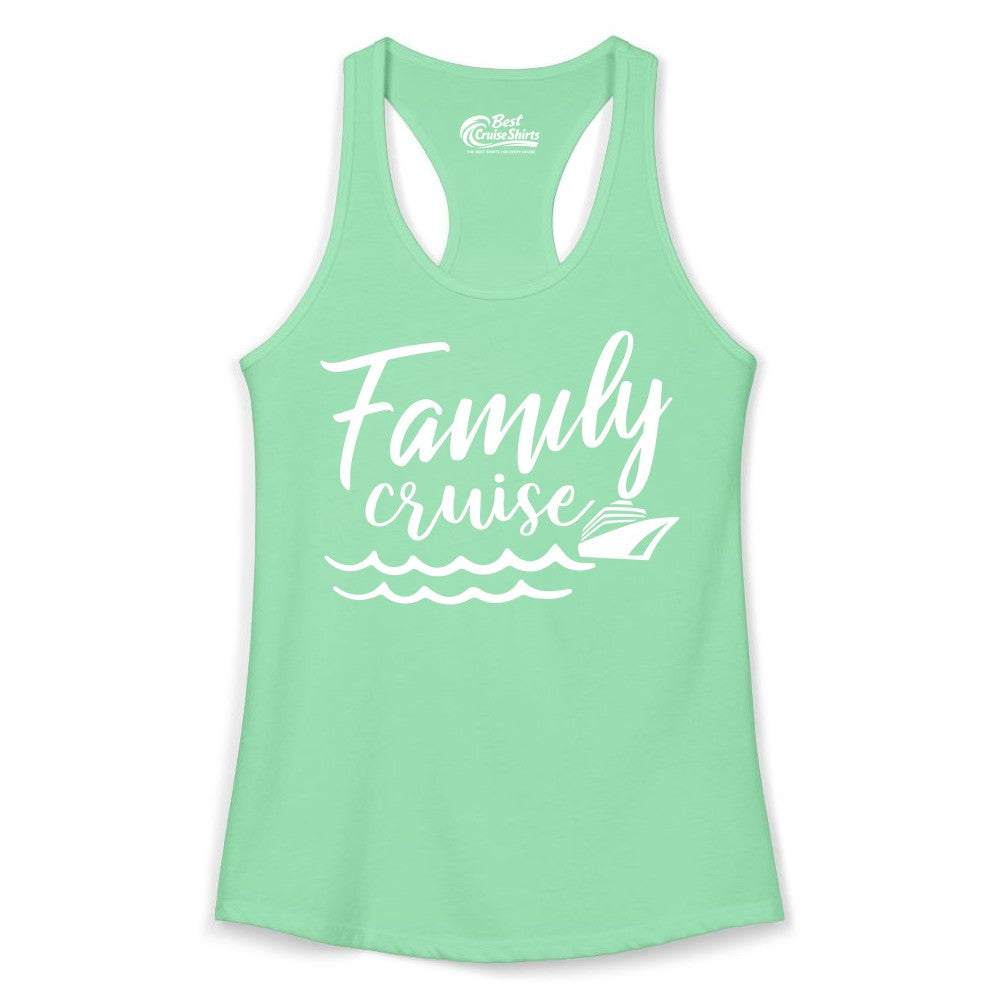 Family Cruise Shirt - Nautical Cruise Vacation Shirt for Families (Ladies Tank) in Solid Mint - Family Cruise Shirt - Nautical Script Font With Waves And Ship Graphic