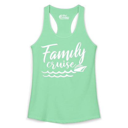 Family Cruise Shirt - Nautical Cruise Vacation Shirt for Families (Ladies Tank) in Solid Mint - Family Cruise Shirt - Nautical Script Font With Waves And Ship Graphic