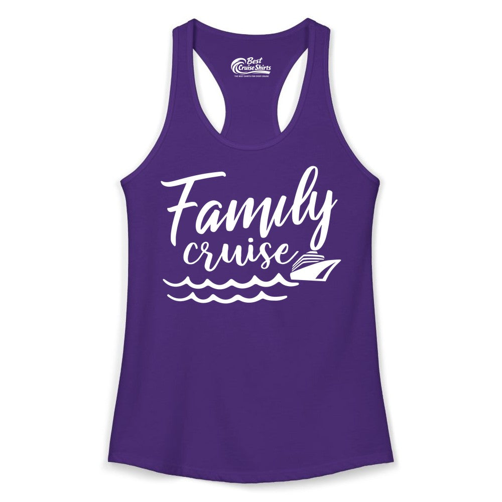 Family Cruise Shirt - Nautical Cruise Vacation Shirt for Families (Ladies Tank) in Solid Purple Rush - Family Cruise Shirt - Nautical Script Font With Waves And Ship Graphic