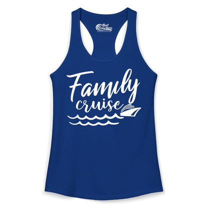 Family Cruise Shirt - Nautical Cruise Vacation Shirt for Families (Ladies Tank) in Solid Royal - Family Cruise Shirt - Nautical Script Font With Waves And Ship Graphic