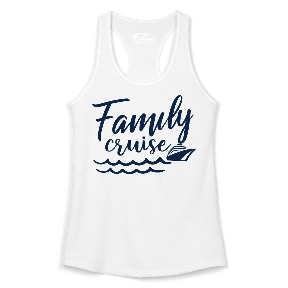 Family Cruise Shirt - Nautical Cruise Vacation Shirt for Families (Ladies Tank) in White - Family Cruise Shirt - Nautical Script Font With Waves And Ship Graphic