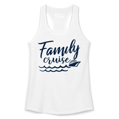 Family Cruise Shirt - Nautical Cruise Vacation Shirt for Families (Ladies Tank) in White - Family Cruise Shirt - Nautical Script Font With Waves And Ship Graphic
