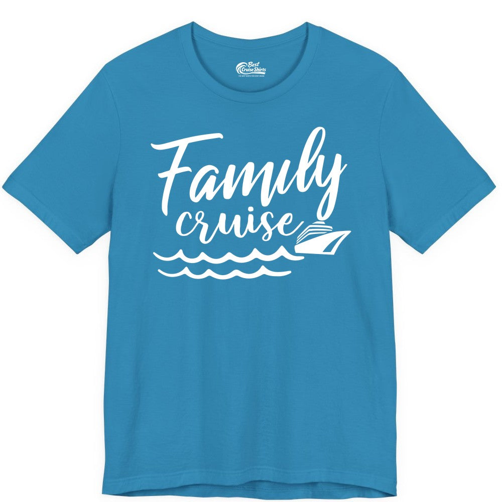 Family Cruise Shirt - Nautical Cruise Vacation Shirt for Families (Premium Tee) in Aqua - Family Cruise Shirt - Nautical Script Font With Waves And Ship Graphic