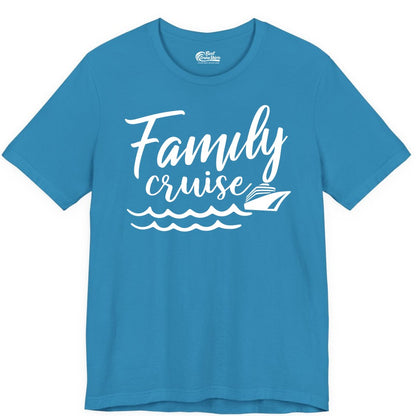 Family Cruise Shirt - Nautical Cruise Vacation Shirt for Families (Premium Tee) in Aqua - Family Cruise Shirt - Nautical Script Font With Waves And Ship Graphic