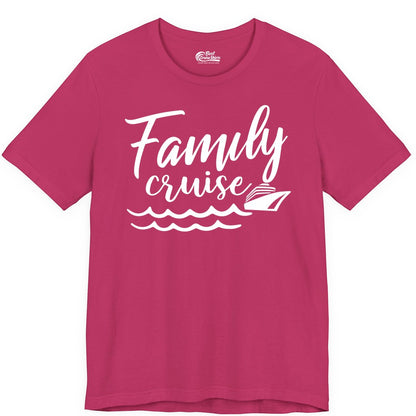 Family Cruise Shirt - Nautical Cruise Vacation Shirt for Families (Premium Tee) in Berry - Family Cruise Shirt - Nautical Script Font With Waves And Ship Graphic