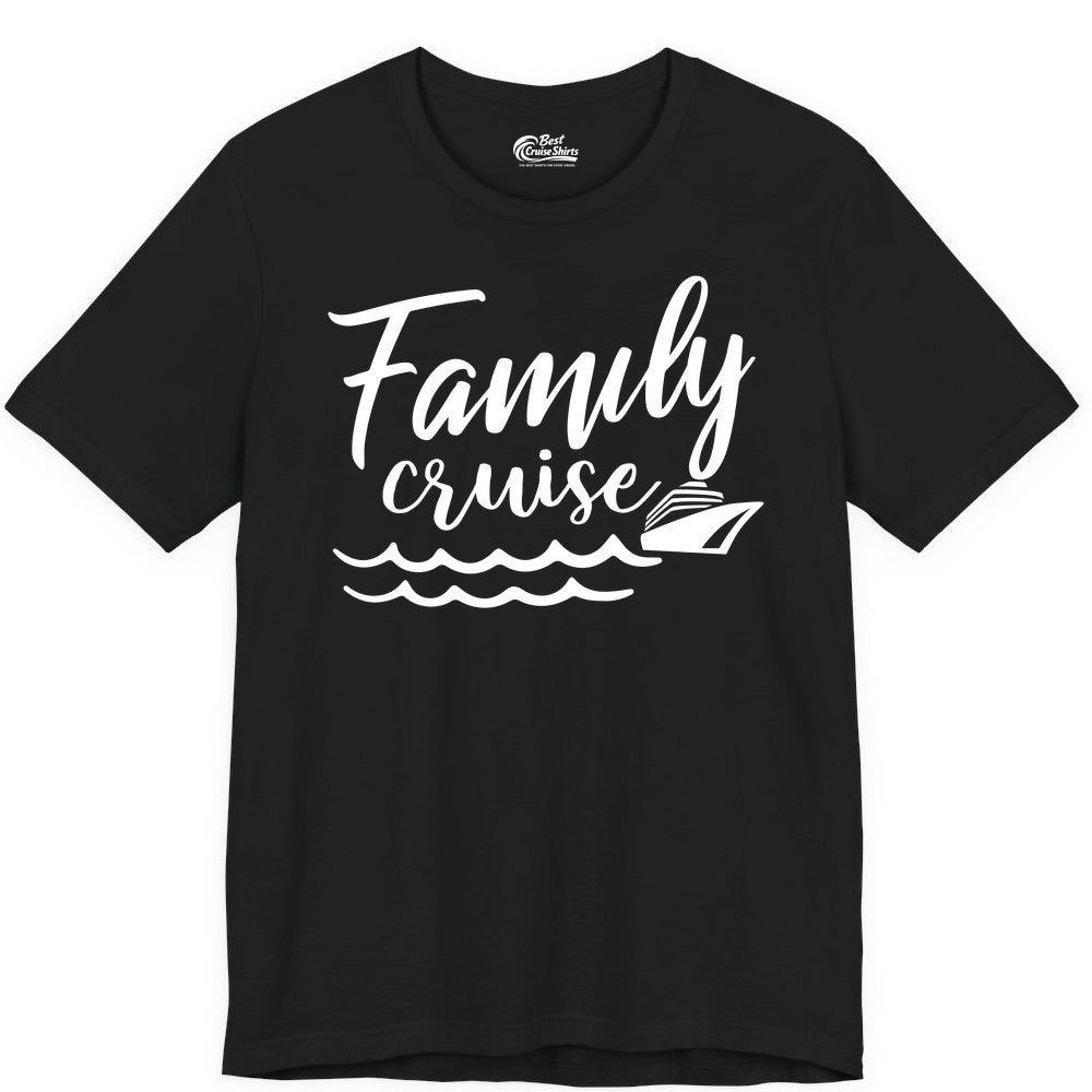 Family Cruise Shirt - Nautical Cruise Vacation Shirt for Families (Premium Tee) in Black - Family Cruise Shirt - Nautical Script Font With Waves And Ship Graphic