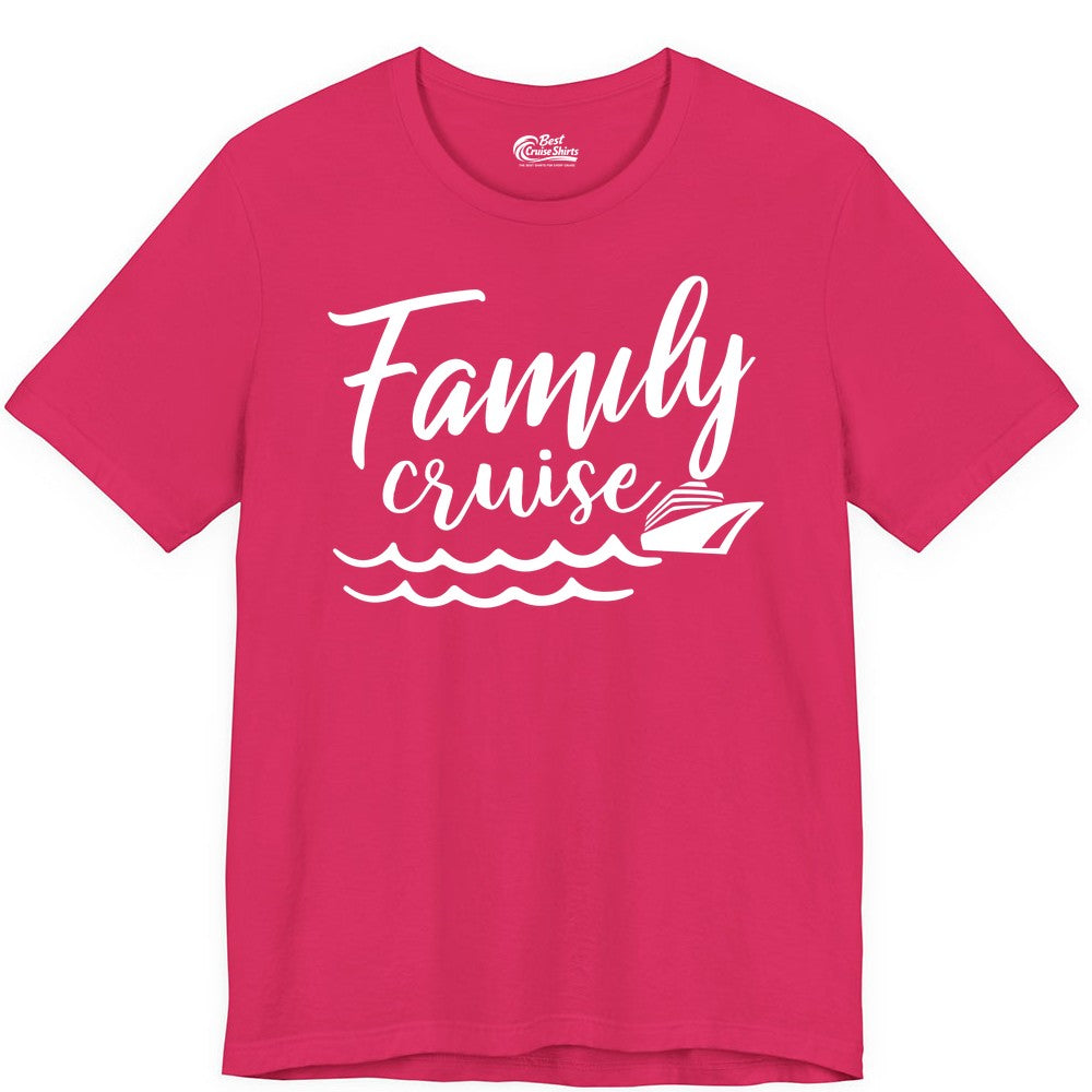 Family Cruise Shirt - Nautical Cruise Vacation Shirt for Families (Premium Tee) in Fuchsia - Family Cruise Shirt - Nautical Script Font With Waves And Ship Graphic